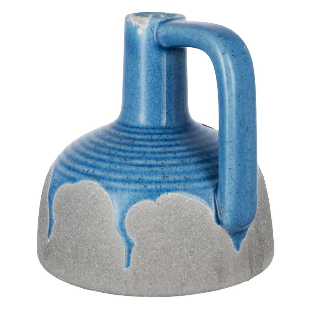 9" Blue And Gray Ceramic Urn Jug Vase on a white background