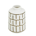 9" Ivory And Gold Geometric Round Ceramic Table Vase on a white background