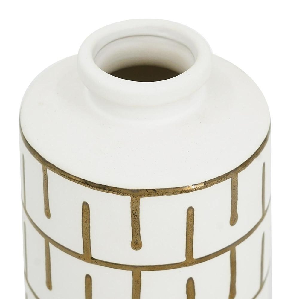 9" Ivory And Gold Geometric Round Ceramic Table Vase on a white background