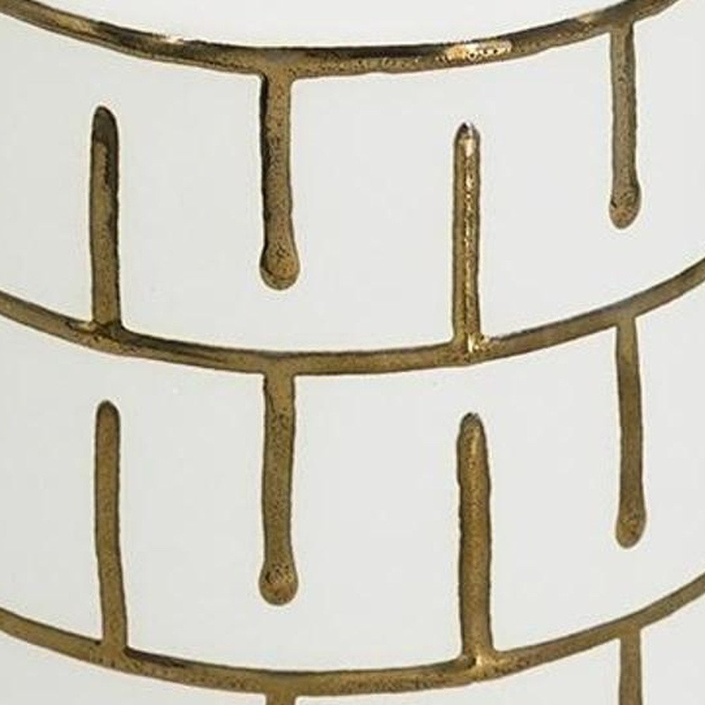 9" Ivory And Gold Geometric Round Ceramic Table Vase on a white background