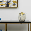 8" Gray Ivory And Gold Modern Abstract Ceramic Table Vase