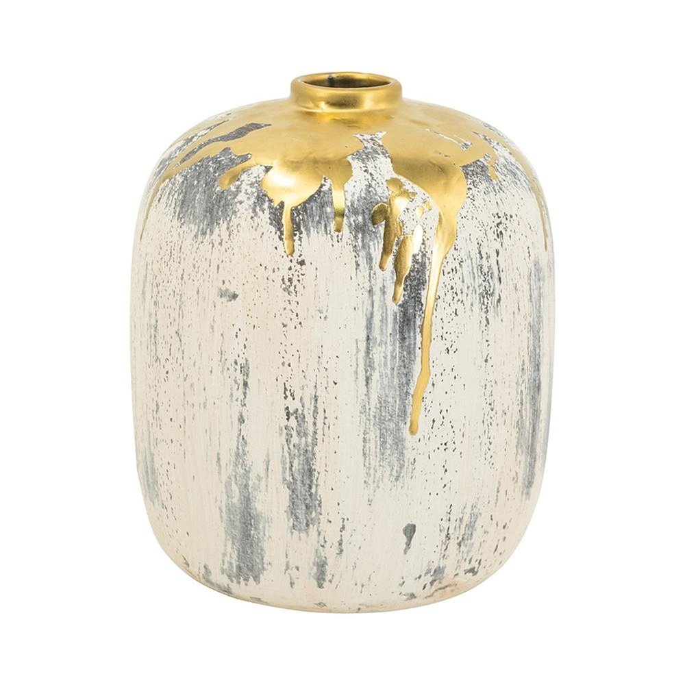 8" Gray Ivory And Gold Modern Abstract Ceramic Table Vase on a white background
