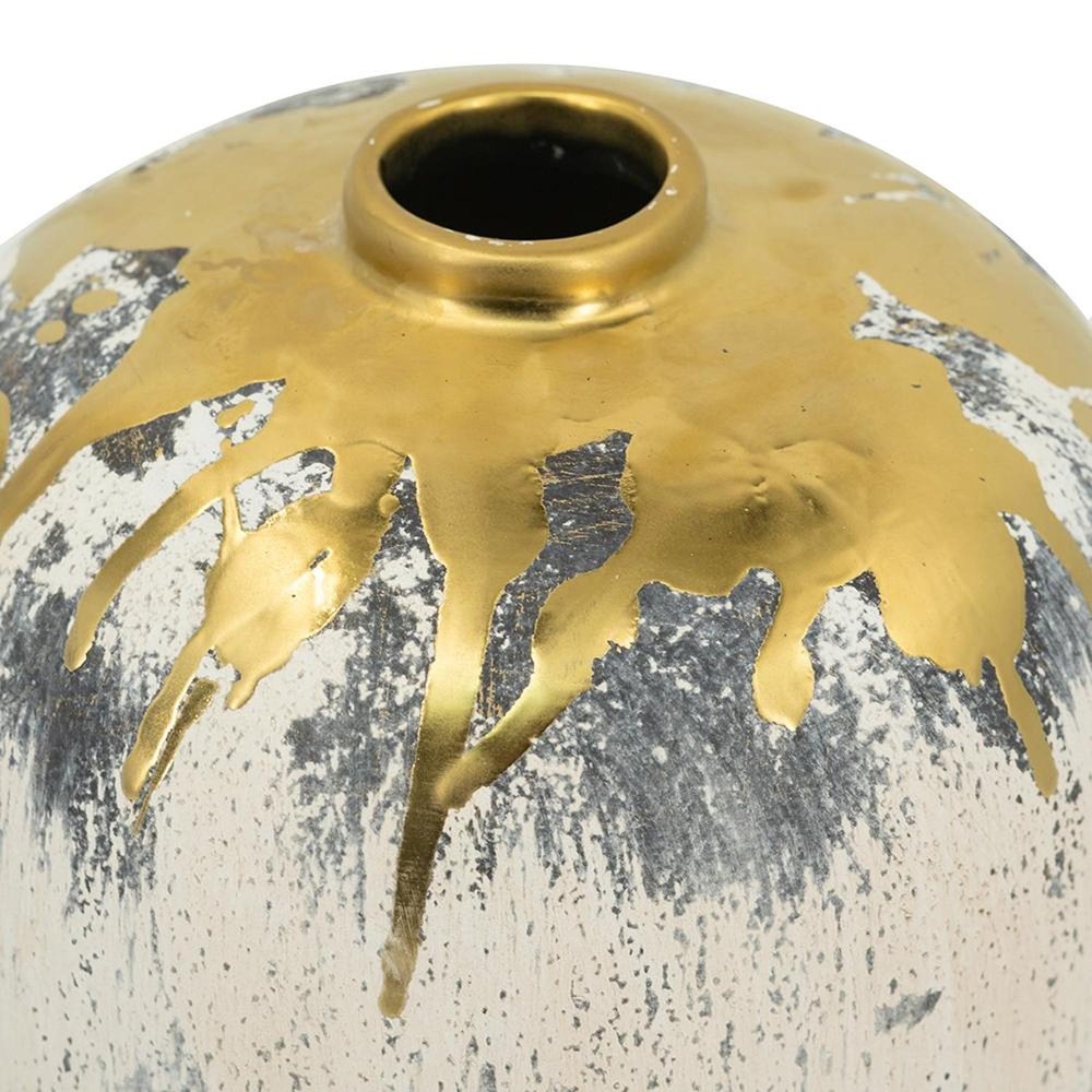 8" Gray Ivory And Gold Modern Abstract Ceramic Table Vase close-up detail