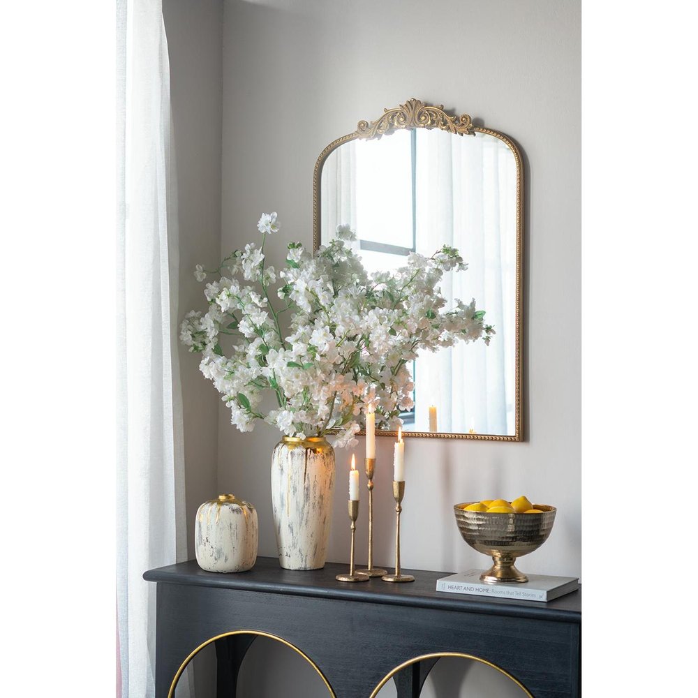 8" Gray Ivory And Gold Modern Abstract Ceramic Table Vase