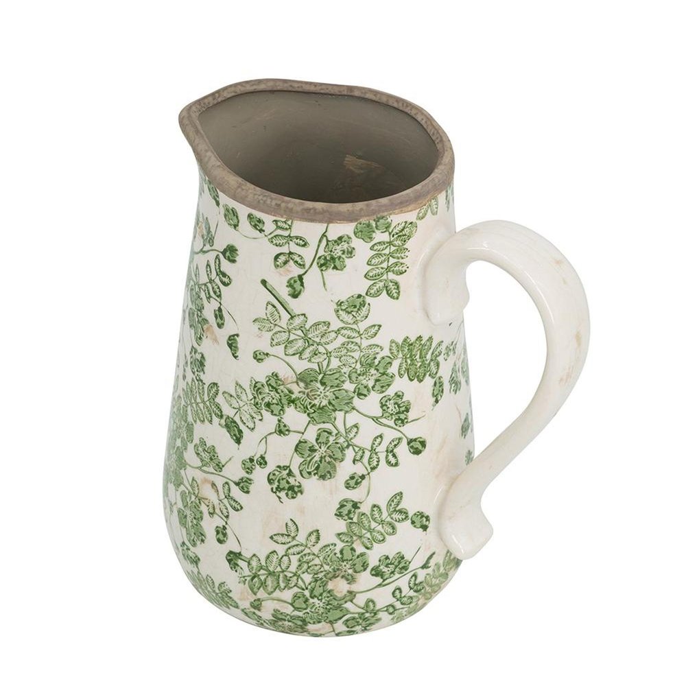 9" Green And White Leaf Ceramic Round Jug Vase on a white background