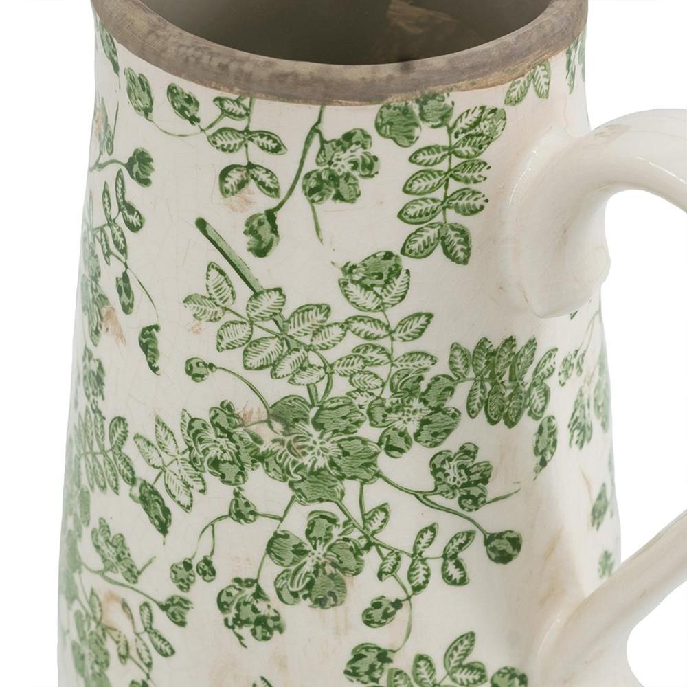 9" Green And White Leaf Ceramic Round Jug Vase on a white background