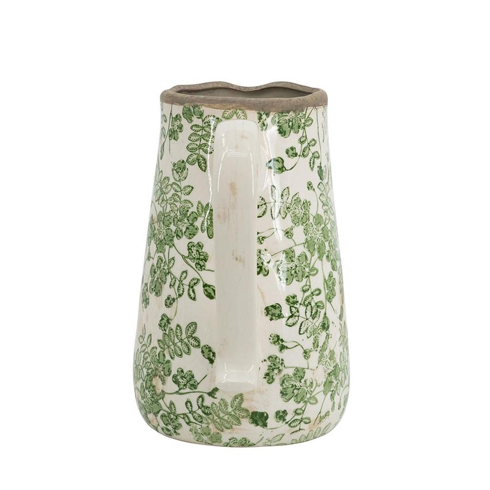 9" Green And White Leaf Ceramic Round Jug Vase