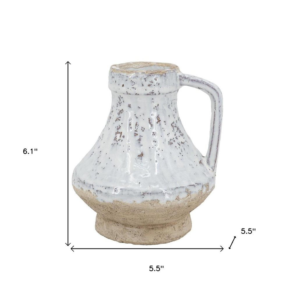 6" Sand And White Terracotta Round Jug Vase. Vase isolated on a plain white background, in a white finish.