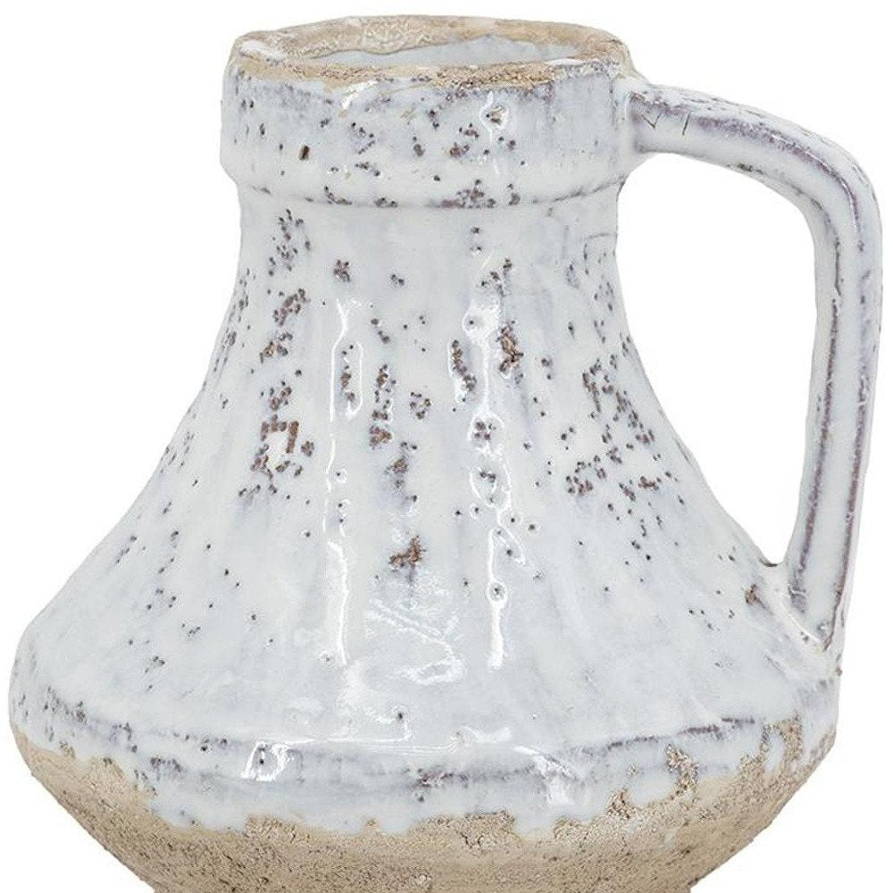 6" Sand And White Terracotta Round Jug Vase