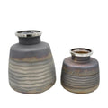 Set of Two Black And Gray Abstract Glass Round Table Vases on a white background