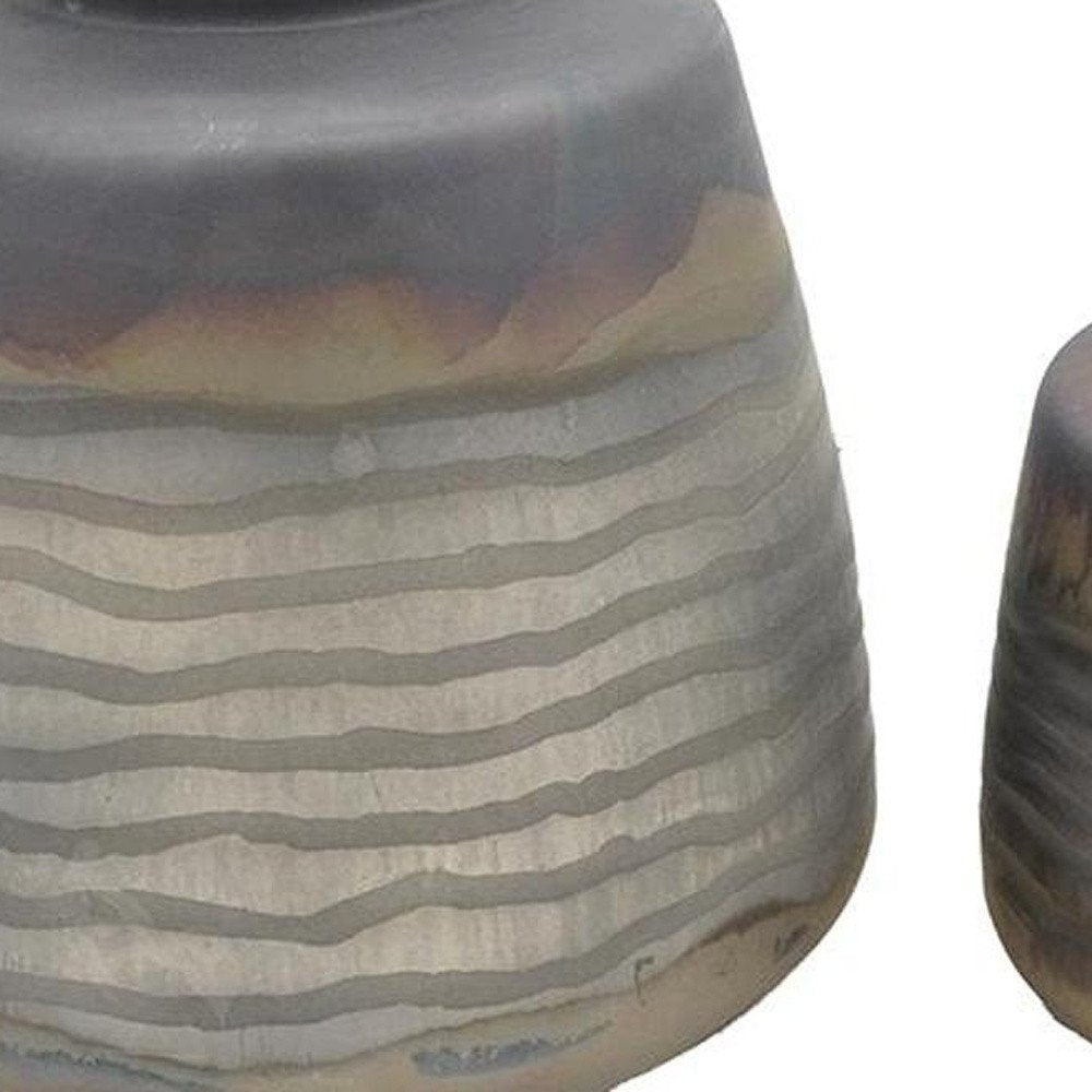 Set of Two Black And Gray Abstract Glass Round Table Vases