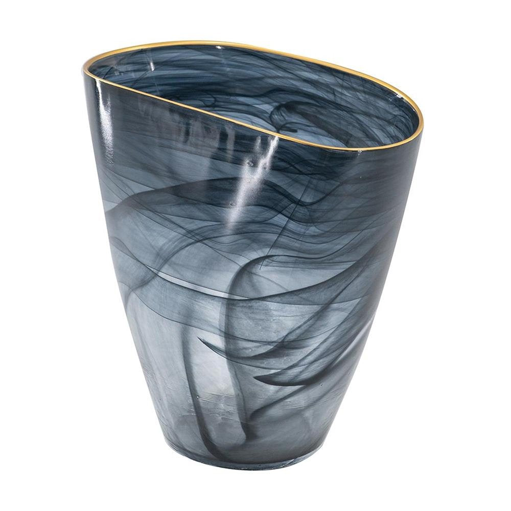 9" Charcoal Abstract Swirl Art Glass Table Vase on a white background
