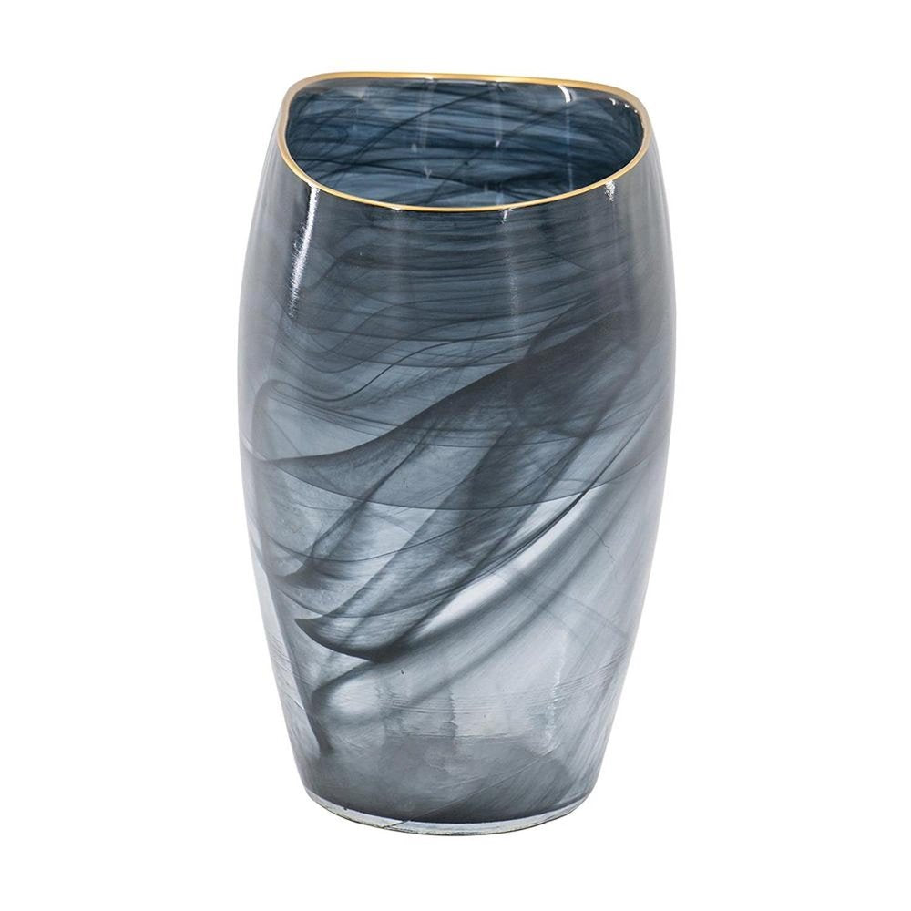 9" Charcoal Abstract Swirl Art Glass Table Vase on a white background