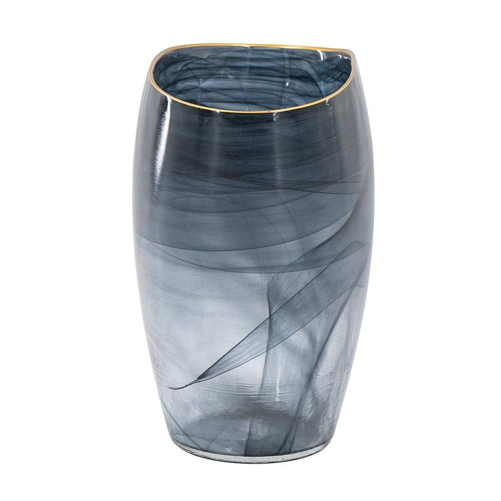 9" Charcoal Abstract Swirl Art Glass Table Vase on a white background