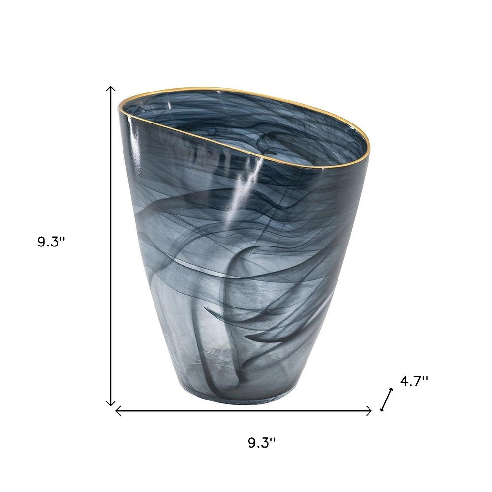 9" Charcoal Abstract Swirl Art Glass Table Vase on a white background