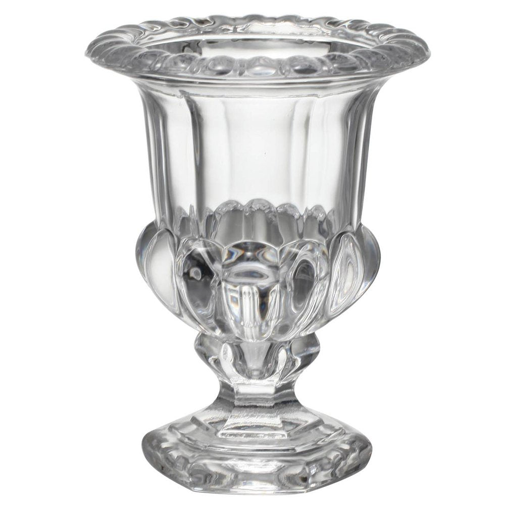 Set of Two Clear Glass Urn Table Vases on a white background