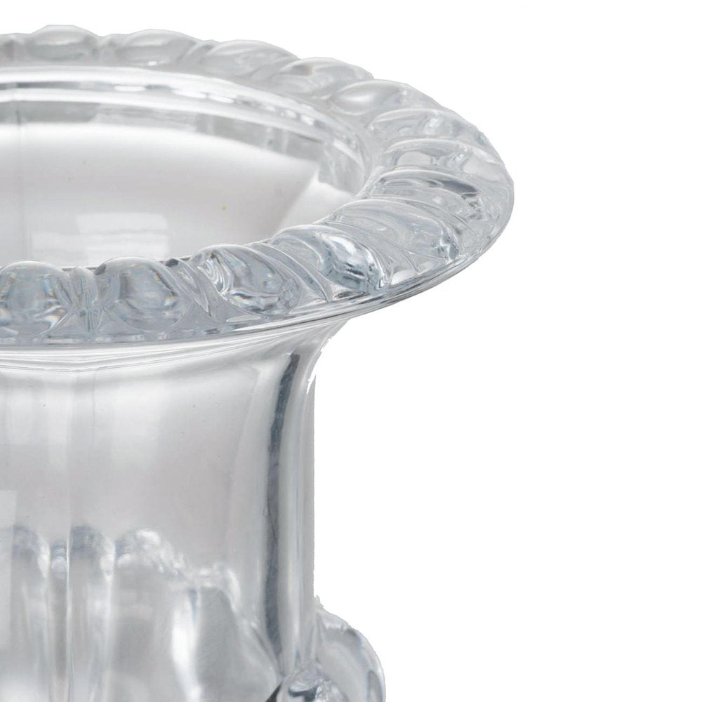 Set of Two Clear Glass Urn Table Vases on a white background