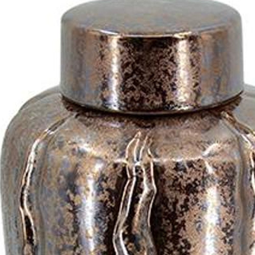Set of Three Bronze And Silver Ceramic Urn Ginger Jars close-up detail