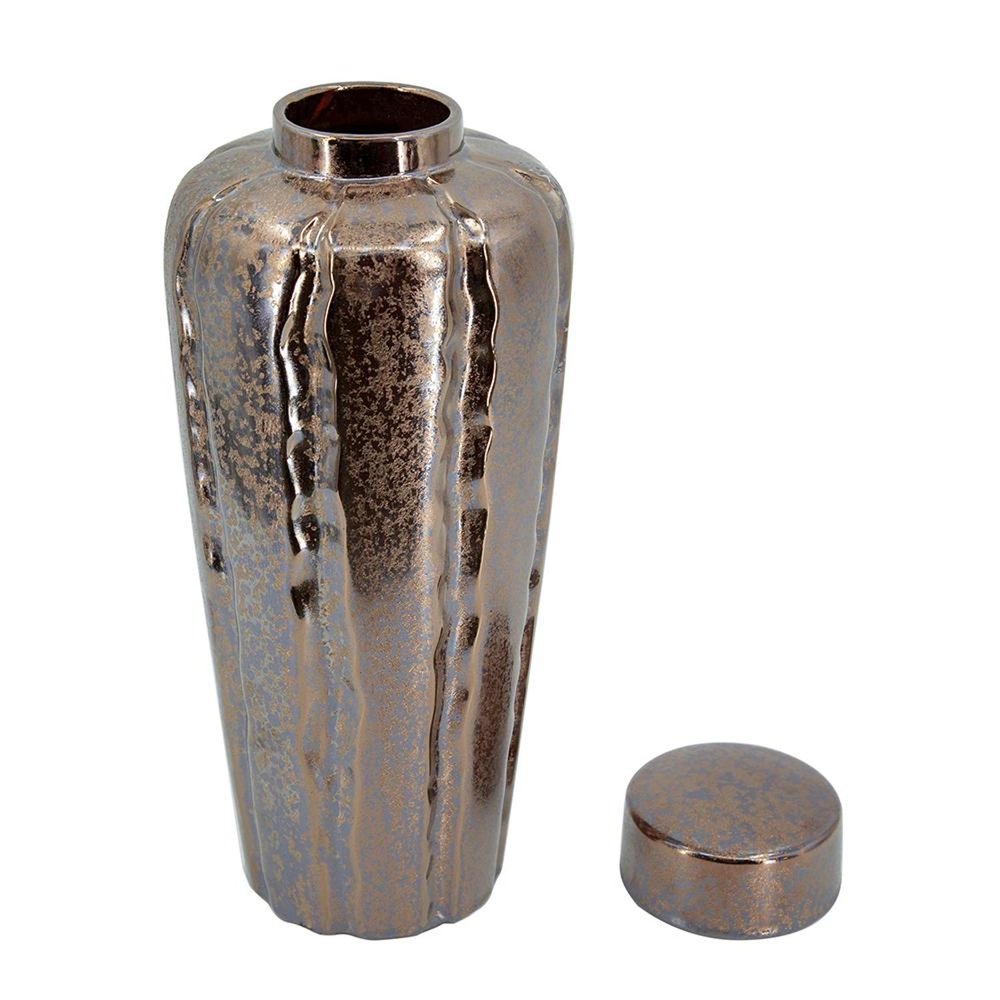 Set of Three Bronze And Silver Ceramic Urn Ginger Jars on a white background