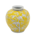 9" Yellow And White Chinoiserie Floral Porcelain Table Vase on a white background