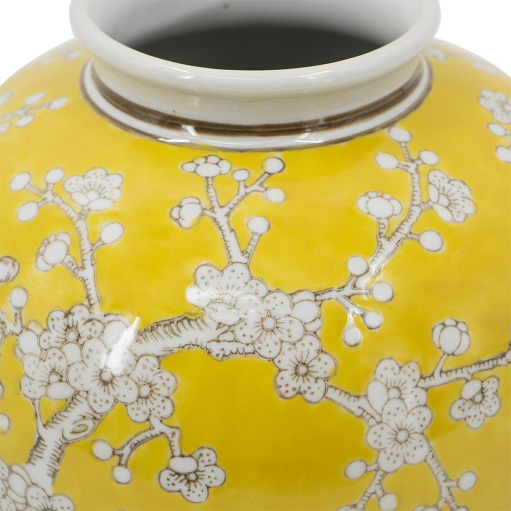 9" Yellow And White Chinoiserie Floral Porcelain Table Vase close-up detail