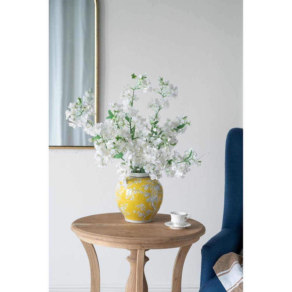 9" Yellow And White Chinoiserie Floral Porcelain Table Vase on a white background