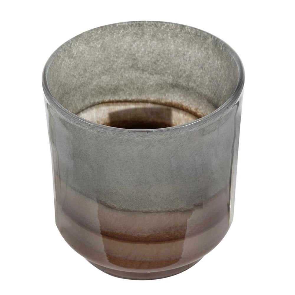 9" Gray And Brown Ombre Glass Round Table Vase on a white background