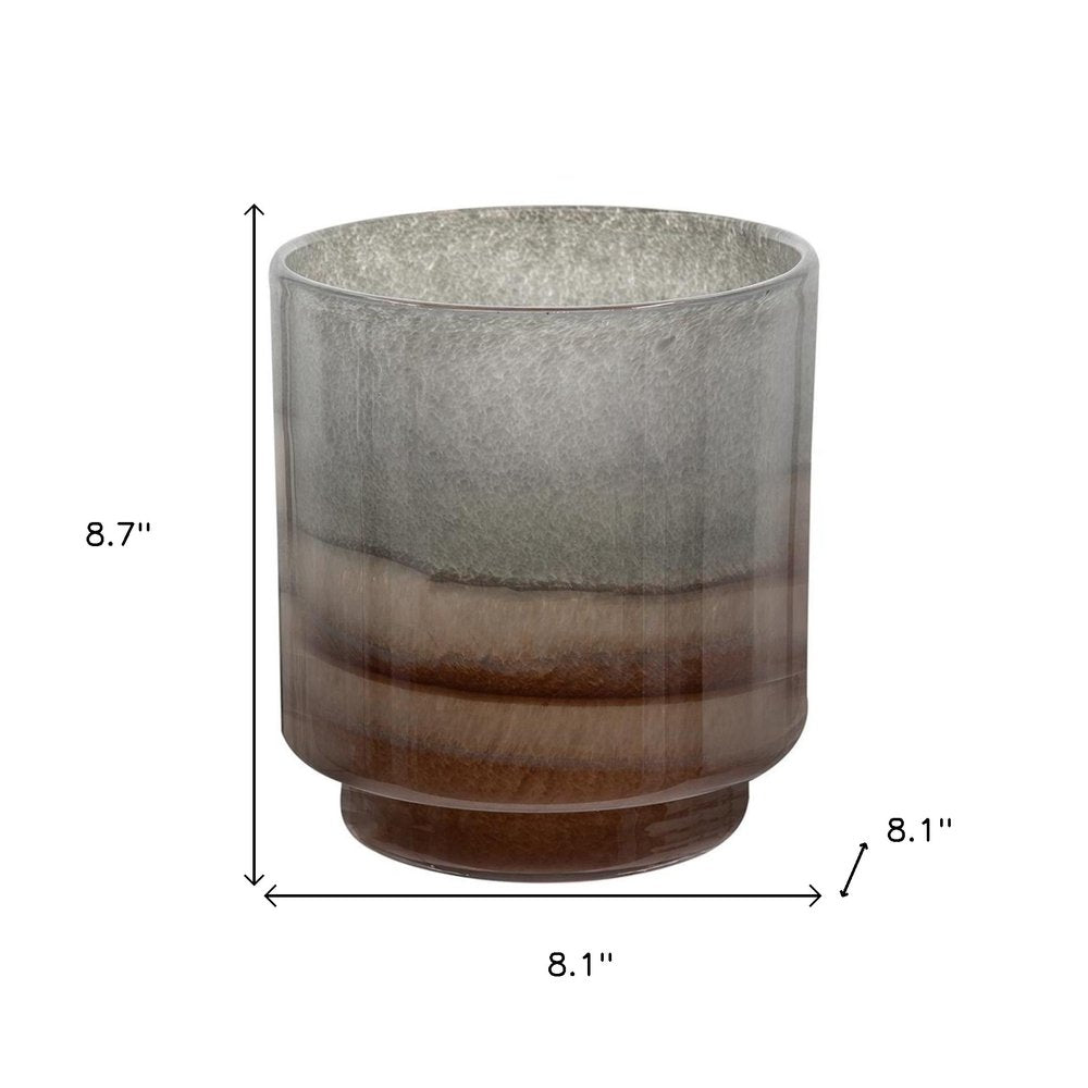 9" Gray And Brown Ombre Glass Round Table Vase on a white background