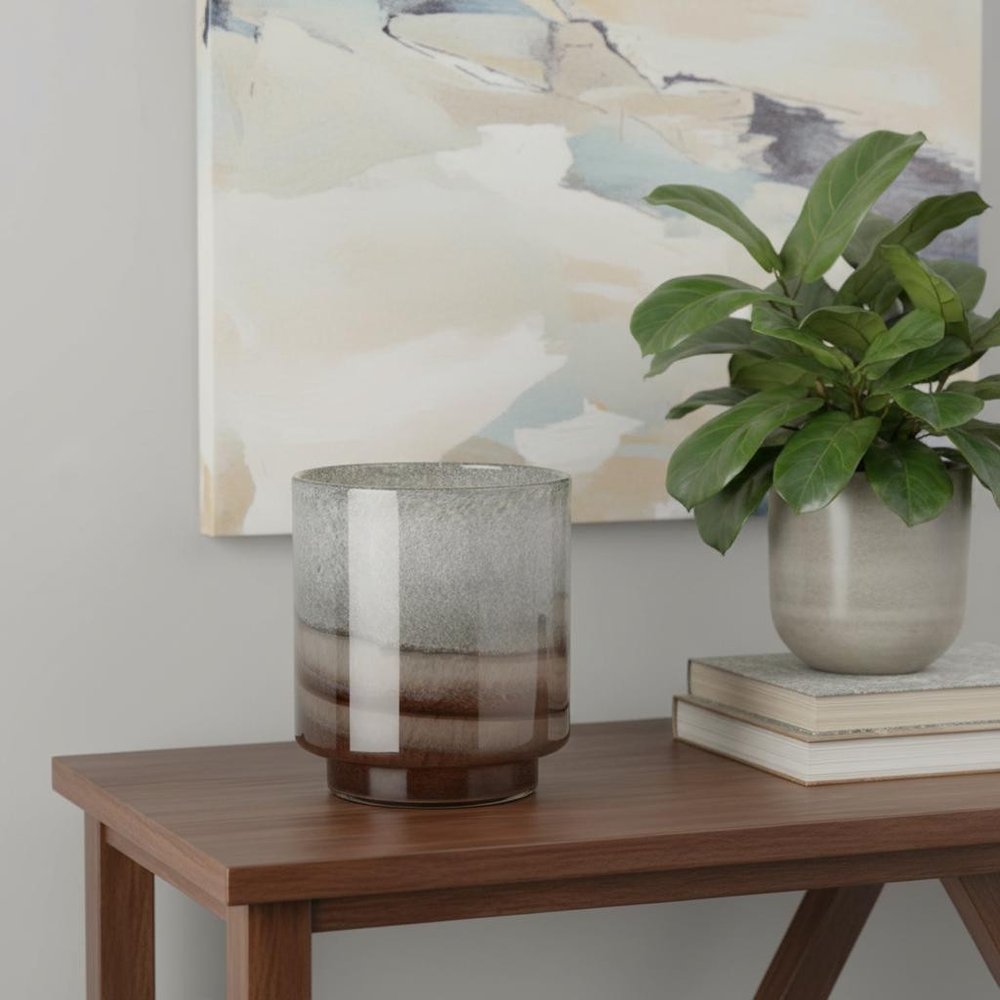 9" Gray And Brown Ombre Glass Round Table Vase in a home interior