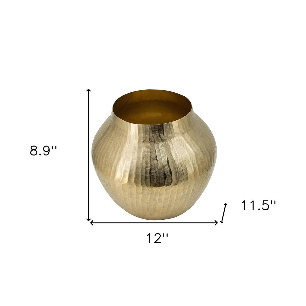 9" Gold Hammered Aluminum Round Table Vase on a white background