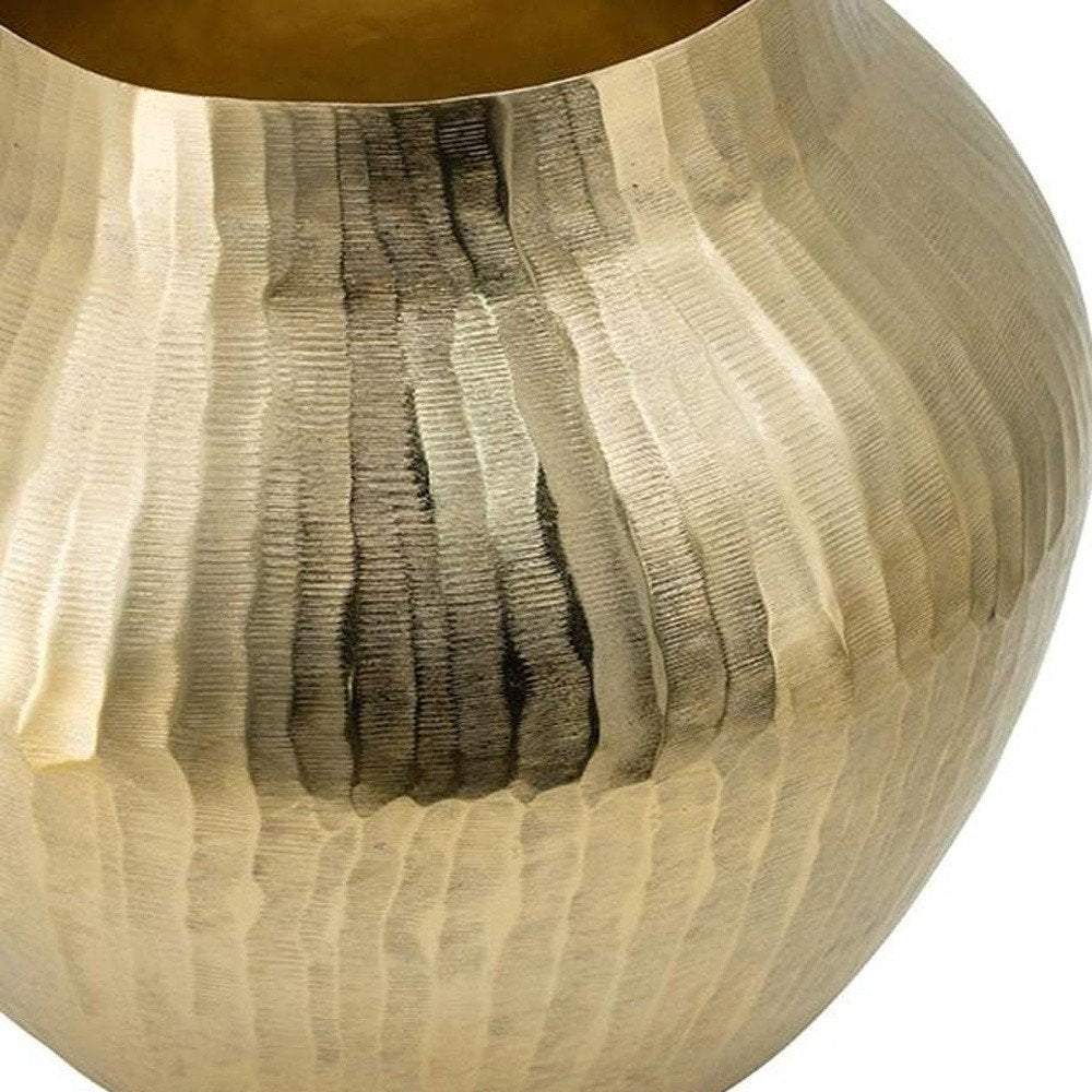 9" Gold Hammered Aluminum Round Table Vase close-up detail