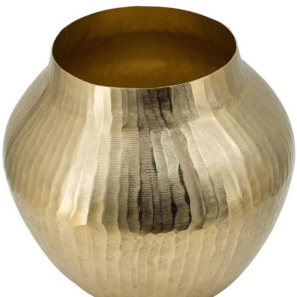 9" Gold Hammered Aluminum Round Table Vase on a white background