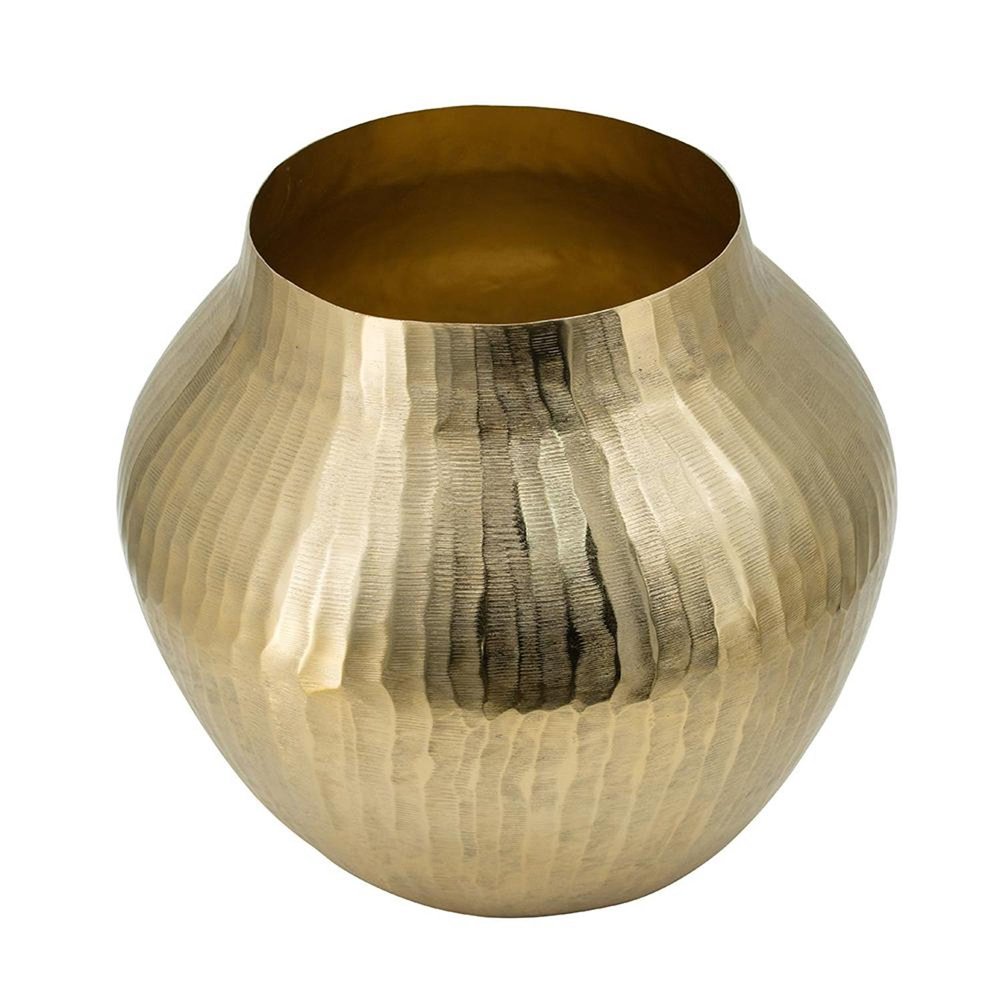 9" Gold Hammered Aluminum Round Table Vase on a white background
