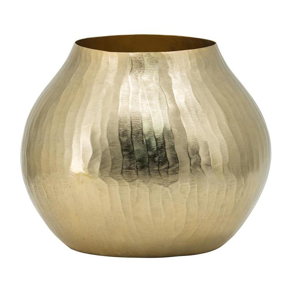 9" Gold Hammered Aluminum Round Table Vase on a white background