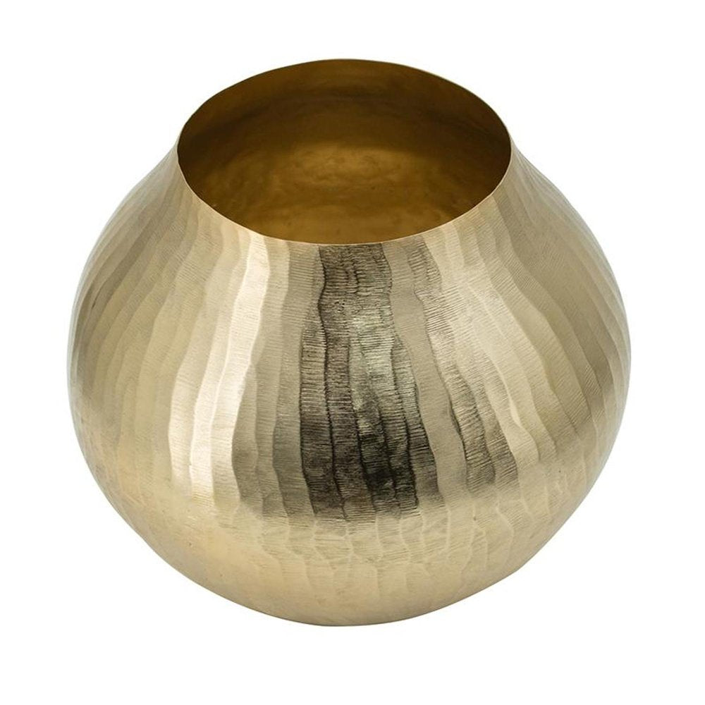 9" Gold Hammered Aluminum Round Table Vase on a white background