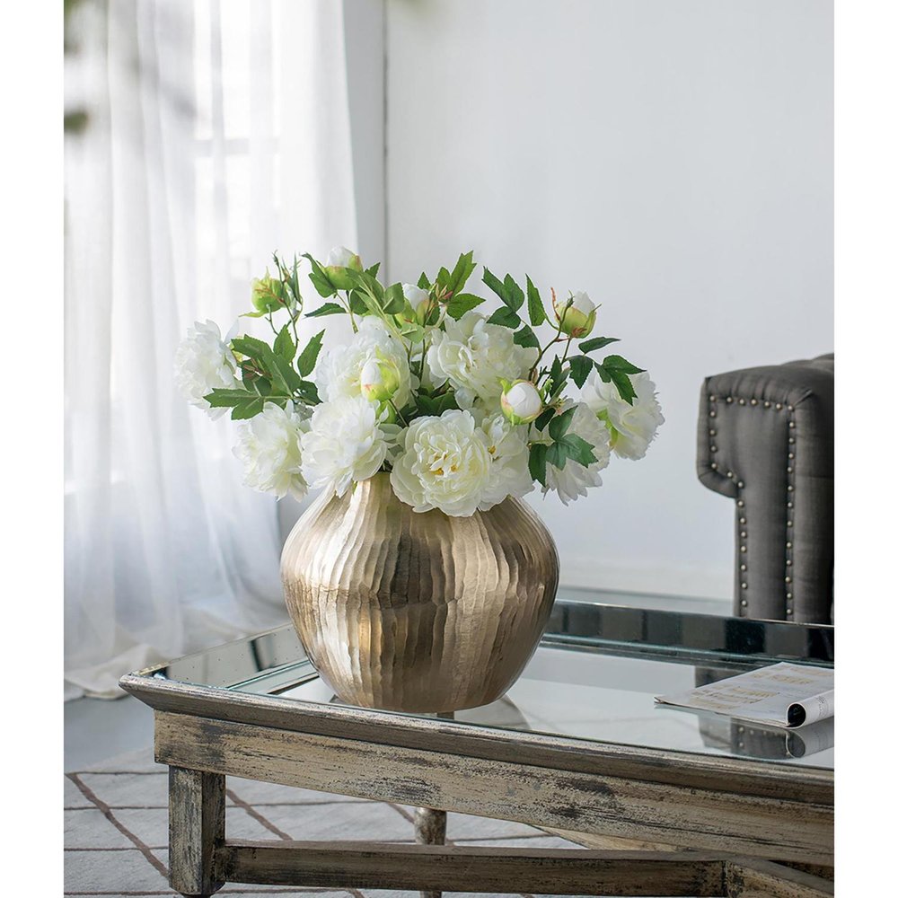9" Gold Hammered Aluminum Round Table Vase on a white background
