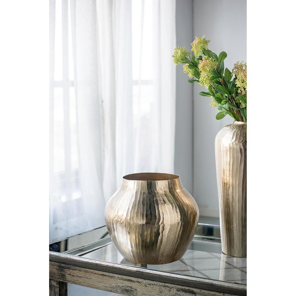 9" Gold Hammered Aluminum Round Table Vase on a white background