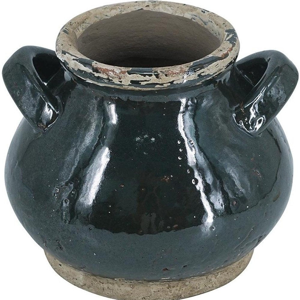 7" Dark Green And Sand Terracotta Round Jug Vase on a white background