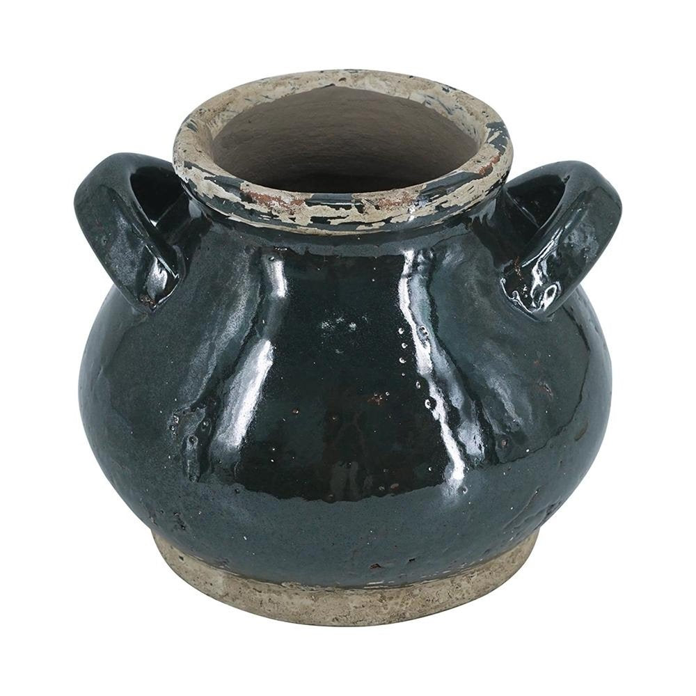 7" Dark Green And Sand Terracotta Round Jug Vase on a white background