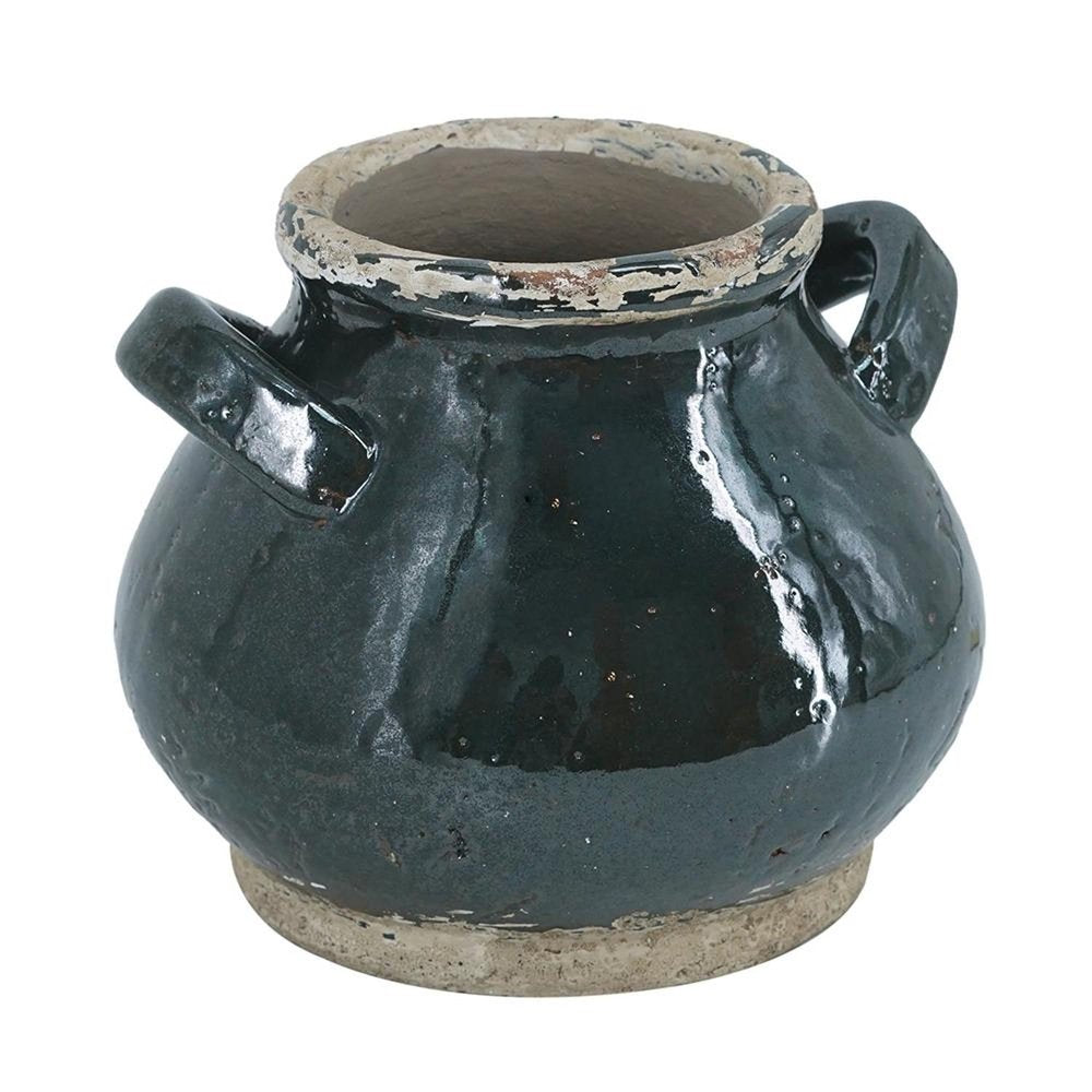 7" Dark Green And Sand Terracotta Round Jug Vase on a white background