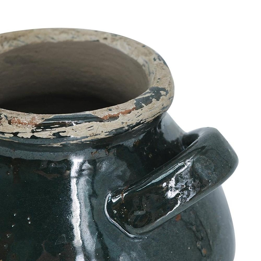 7" Dark Green And Sand Terracotta Round Jug Vase