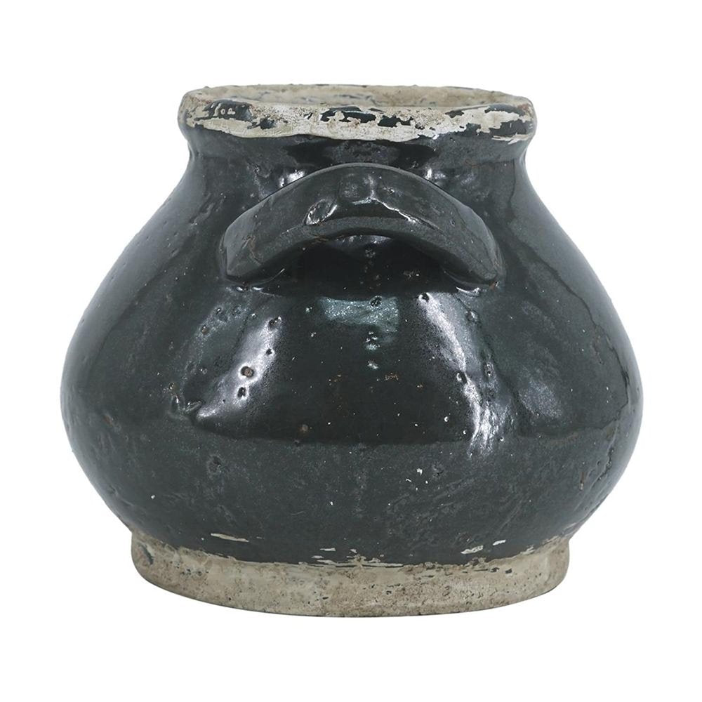 7" Dark Green And Sand Terracotta Round Jug Vase on a white background