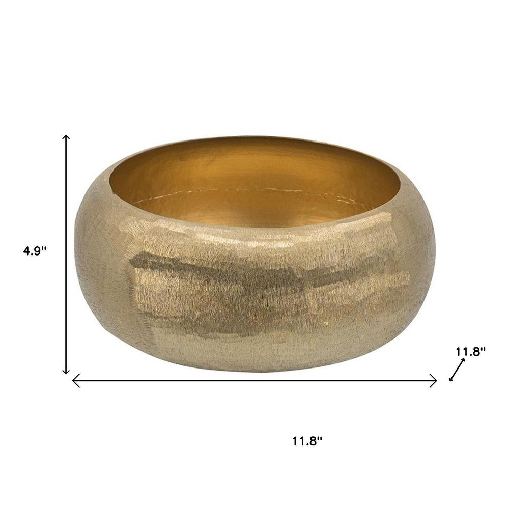 Set of Two Gold Aluminum Hammered Round Centerpiece Bowls on a white background