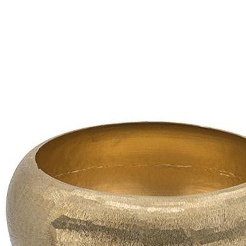 Set of Two Gold Aluminum Hammered Round Centerpiece Bowls on a white background