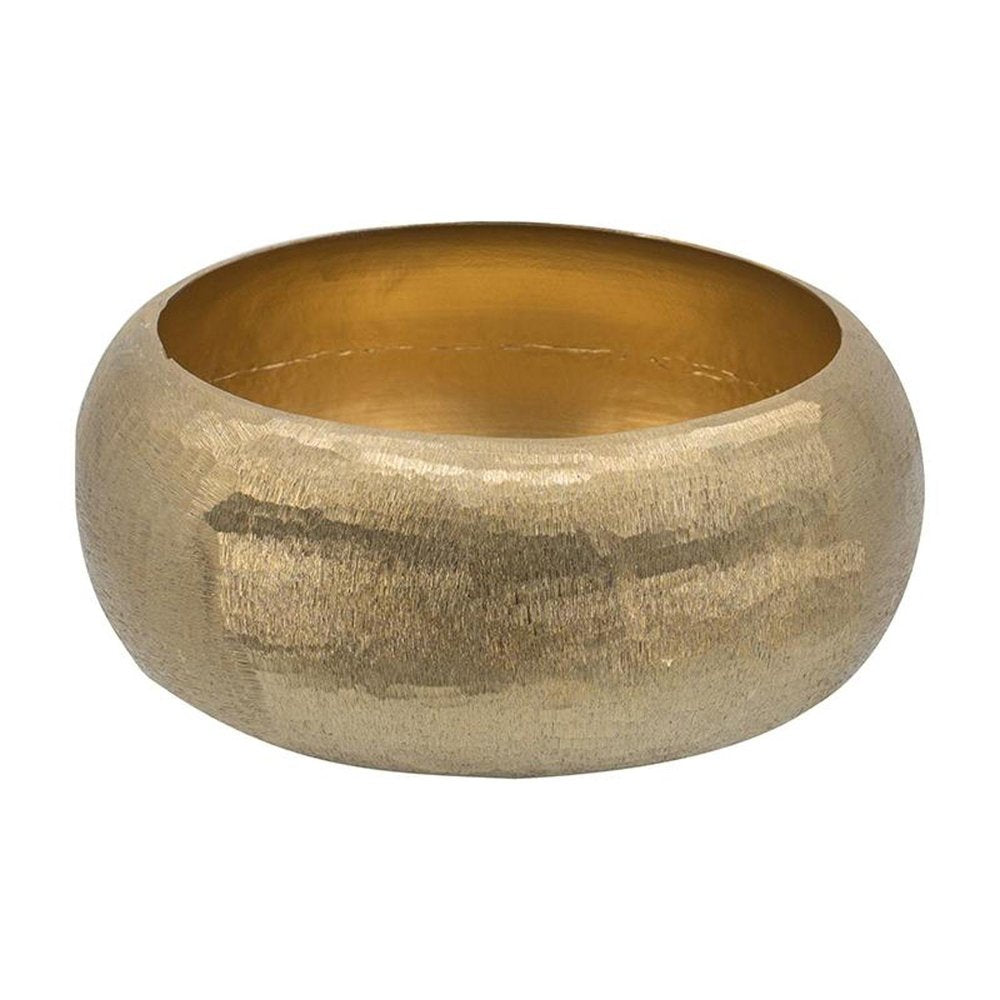 Set of Two Gold Aluminum Hammered Round Centerpiece Bowls