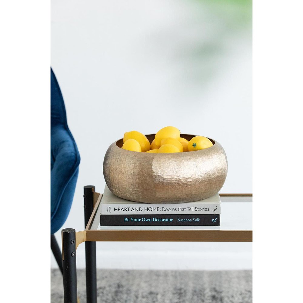 Set of Two Gold Aluminum Hammered Round Centerpiece Bowls