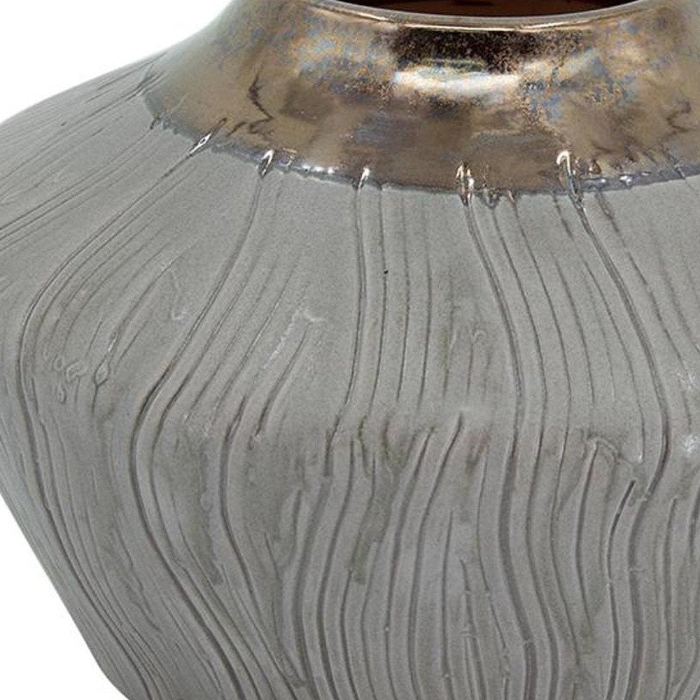 7" Bronze And Gray Ceramic Round Table Vase