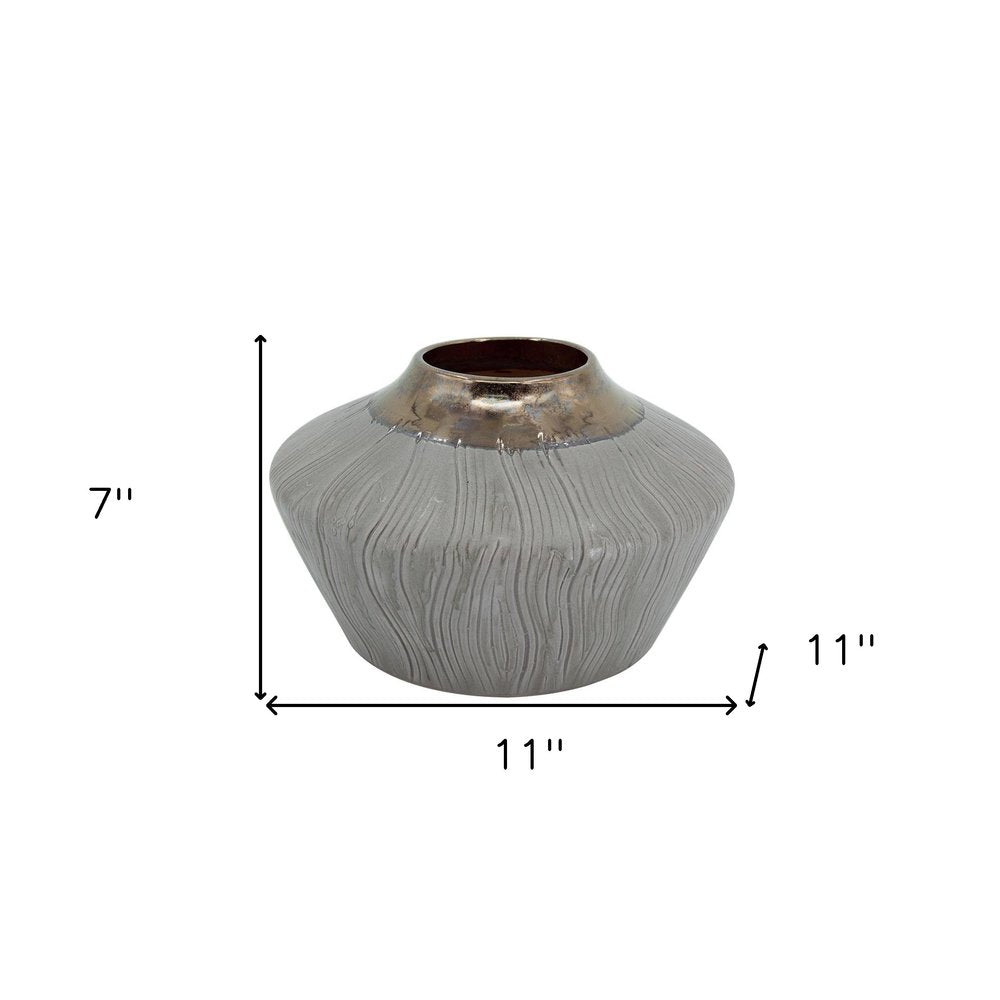 7" Bronze And Gray Ceramic Round Table Vase