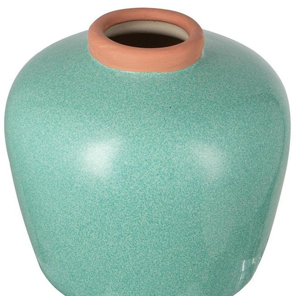 8" Blue And Brown Mottled Ceramic Round Table Vase