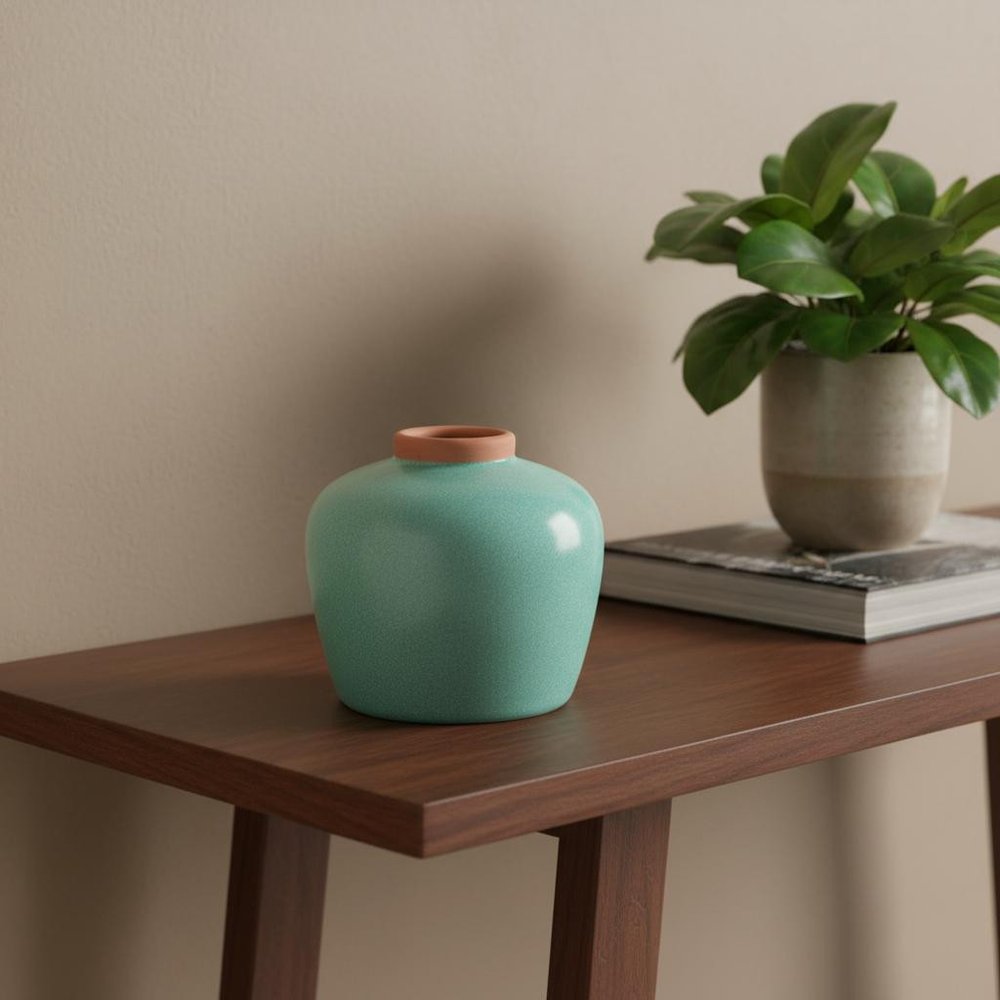8" Blue And Brown Mottled Ceramic Round Table Vase
